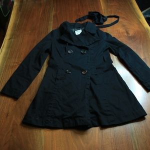 Black Cotton Canvas Pea Coat